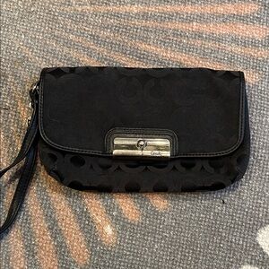 Coach Signature Black Fabric Wristlet Clutch